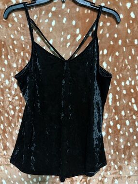 Very J Black Velvet V-Neck Camisole with Thin Straps